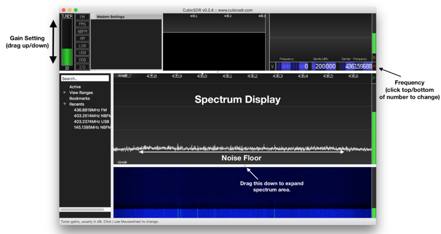CubicSDR Main Window (Annotated)